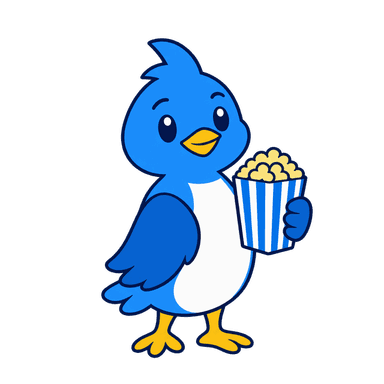 The Inspire Raise bluebird holding a box of popcorn