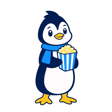 The Inspire Raise penguin holding a box of popcorn