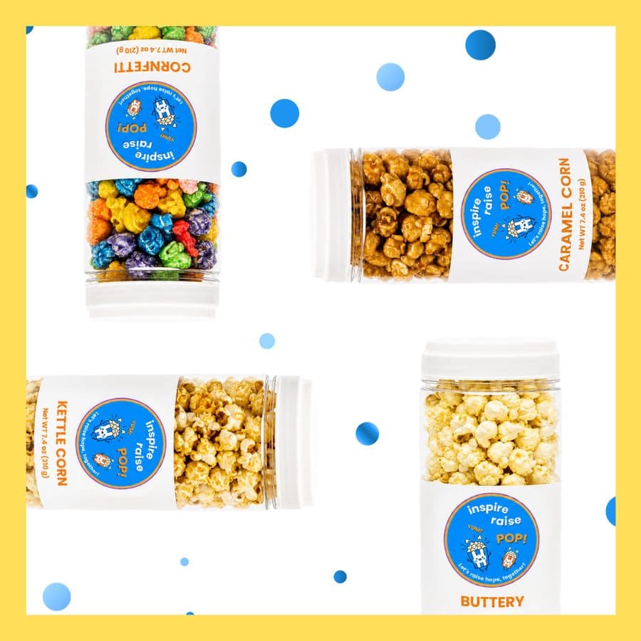 Four jars of popcorn, one of each flavor